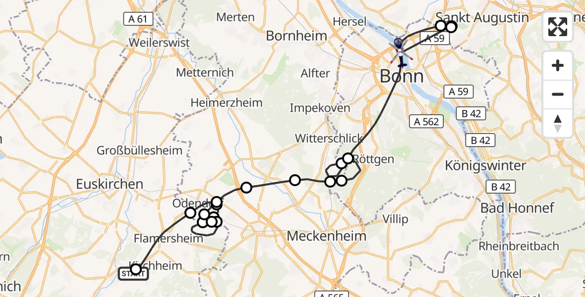 Flugroute Polizeihubschrauber Bad Münstereifel - Bonn, 07 September 2026, 08:28