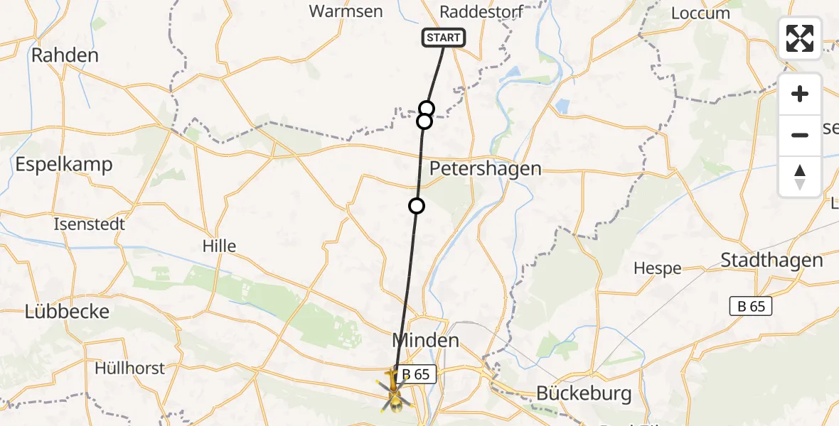 Flugroute Rettungshubschrauber Raddestorf - Minden, 07 September 2026, 08:28