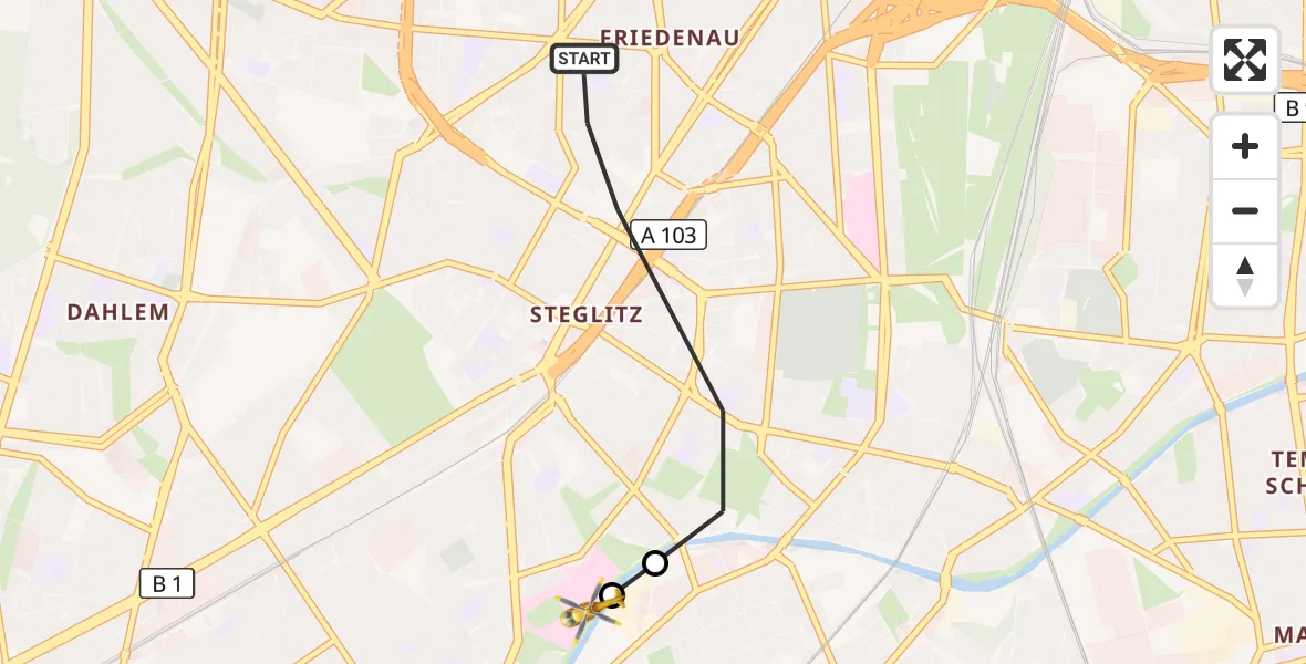 Flugroute Rettungshubschrauber Berlin - Charité Clinic Benjamin Franklin Campus, 07 September 2026, 08:32