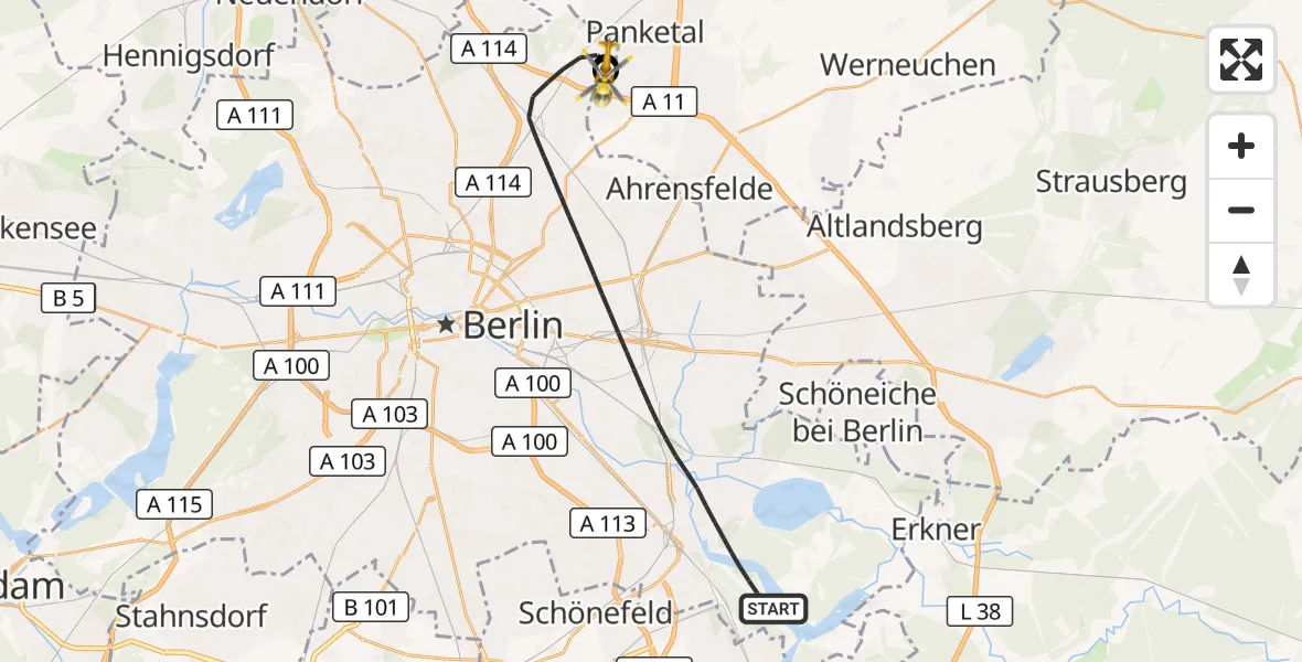 Flugroute Rettungshubschrauber Berlin - Helios Clinic Berlin-Buch, 07 September 2026, 08:32
