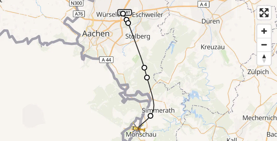 Flugroute Rettungshubschrauber Aachen-Merzbrück Flughafen - Monschau, 07 September 2026, 08:37