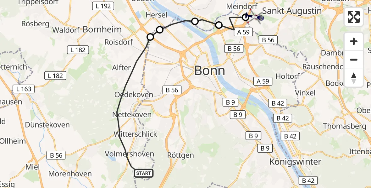 Flugroute Polizeihubschrauber Alfter - Sankt Augustin, 07 September 2026, 08:39