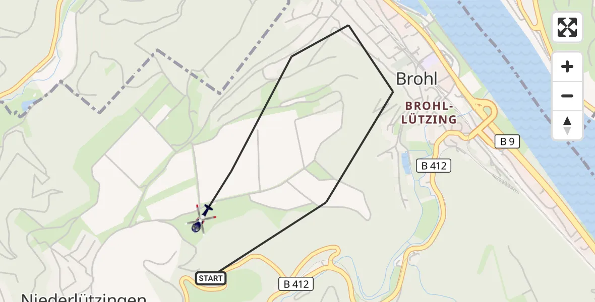 Flugroute Polizeihubschrauber Brohl-Lützing - Brohl-Lützing, 07 September 2026, 08:40