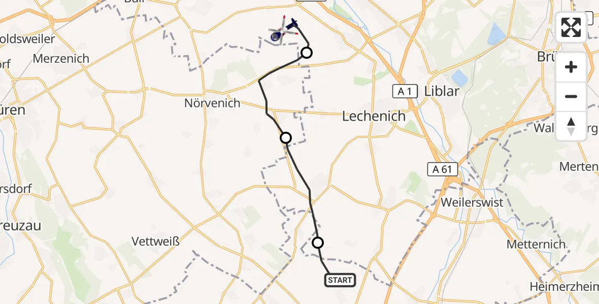Flugroute Polizeihubschrauber Zülpich - Erftstadt, 07 September 2026, 08:46