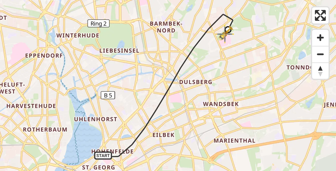 Flugroute Rettungshubschrauber Hamburg - Hamburg Military Hospital, 07 September 2026, 08:48