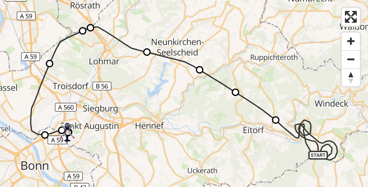 Flugroute Polizeihubschrauber Windeck - Sankt Augustin, 07 September 2026, 08:53