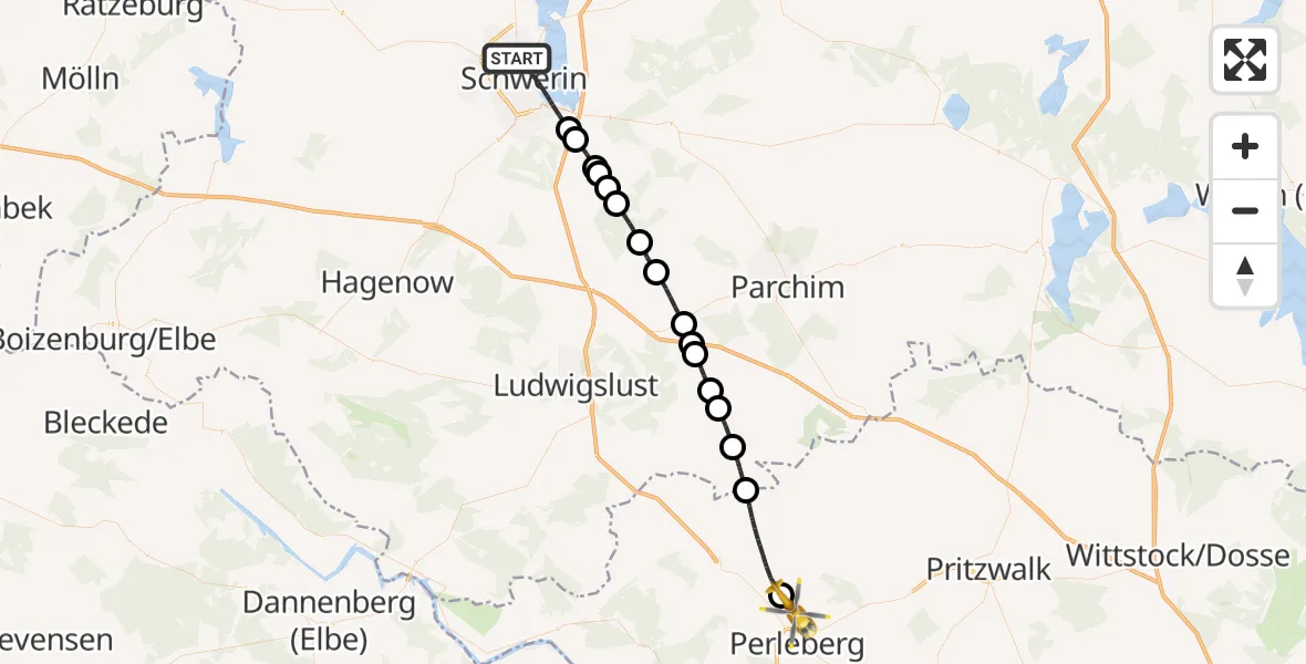 Flugroute Rettungshubschrauber Schwerin - Perleberg, 07 September 2026, 08:59