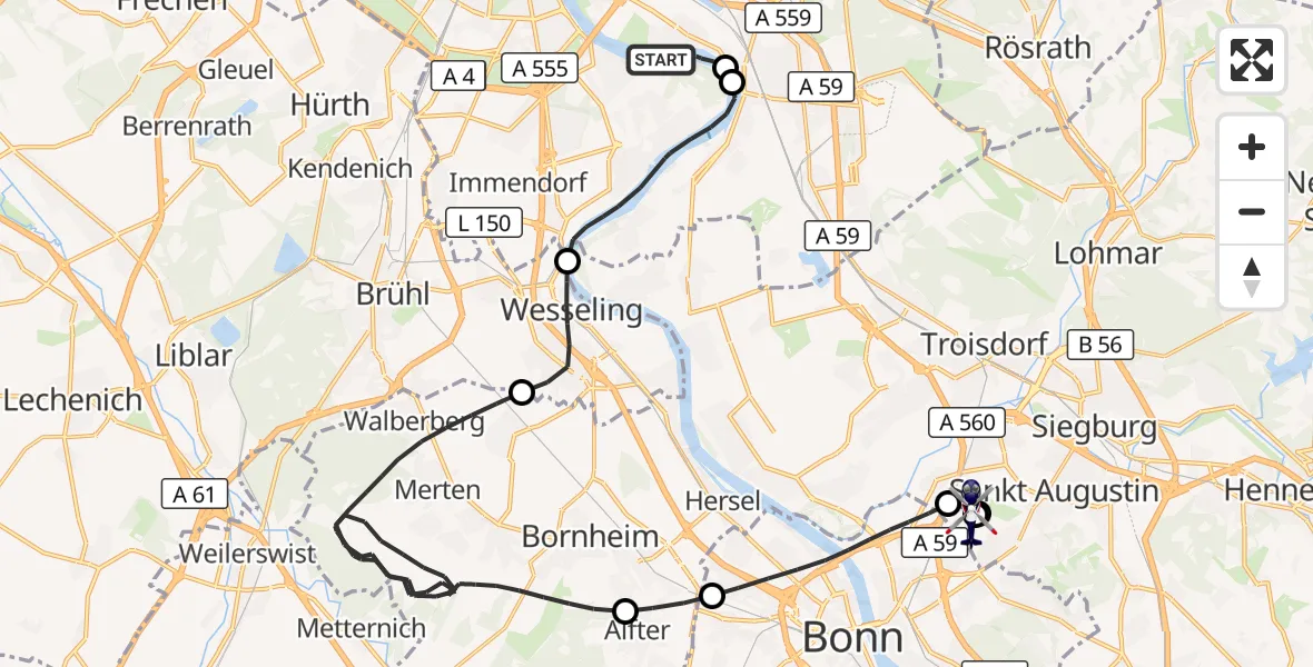 Flugroute Polizeihubschrauber Köln - Sankt Augustin, 07 September 2026, 09:02