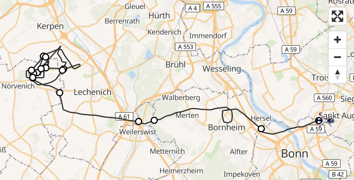 Flugroute Polizeihubschrauber Militärflugplatz Nörvenich - Sankt Augustin, 07 September 2026, 09:02