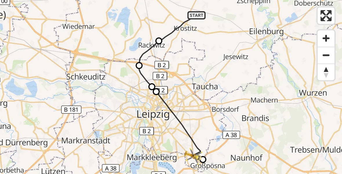 Flugroute Rettungshubschrauber Krostitz - Leipzig, 07 September 2026, 09:04