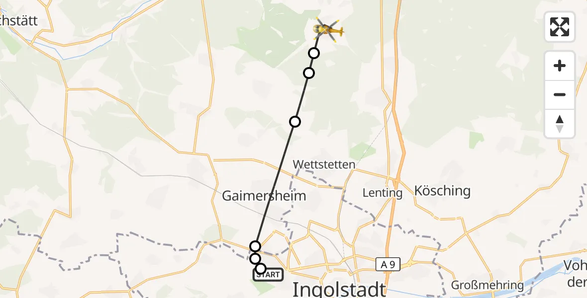 Flugroute Rettungshubschrauber Ingolstadt Hospital - Kipfenberg, 07 September 2026, 09:06