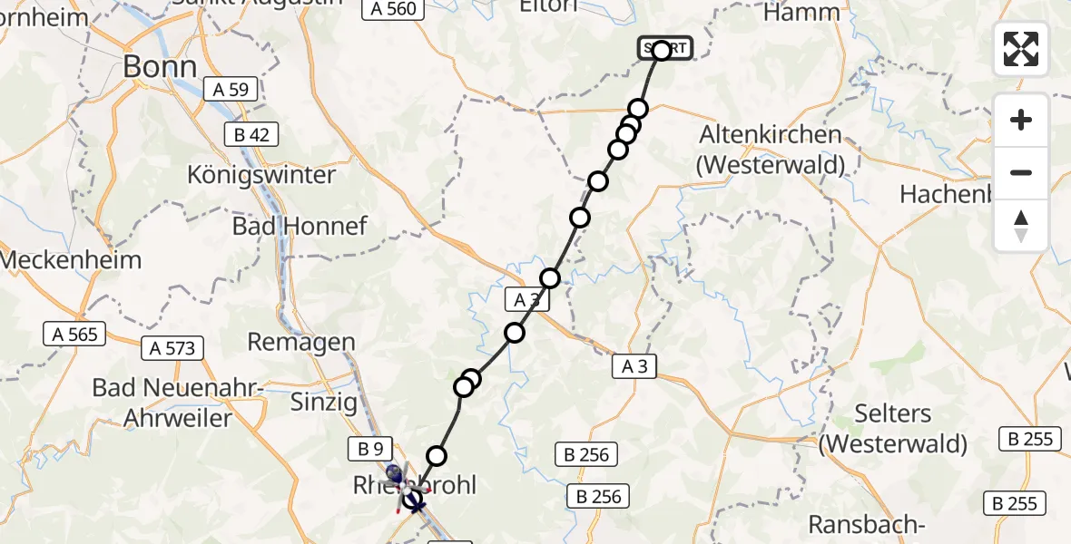 Flugroute Polizeihubschrauber Windeck - Rheinbrohl, 07 September 2026, 09:10