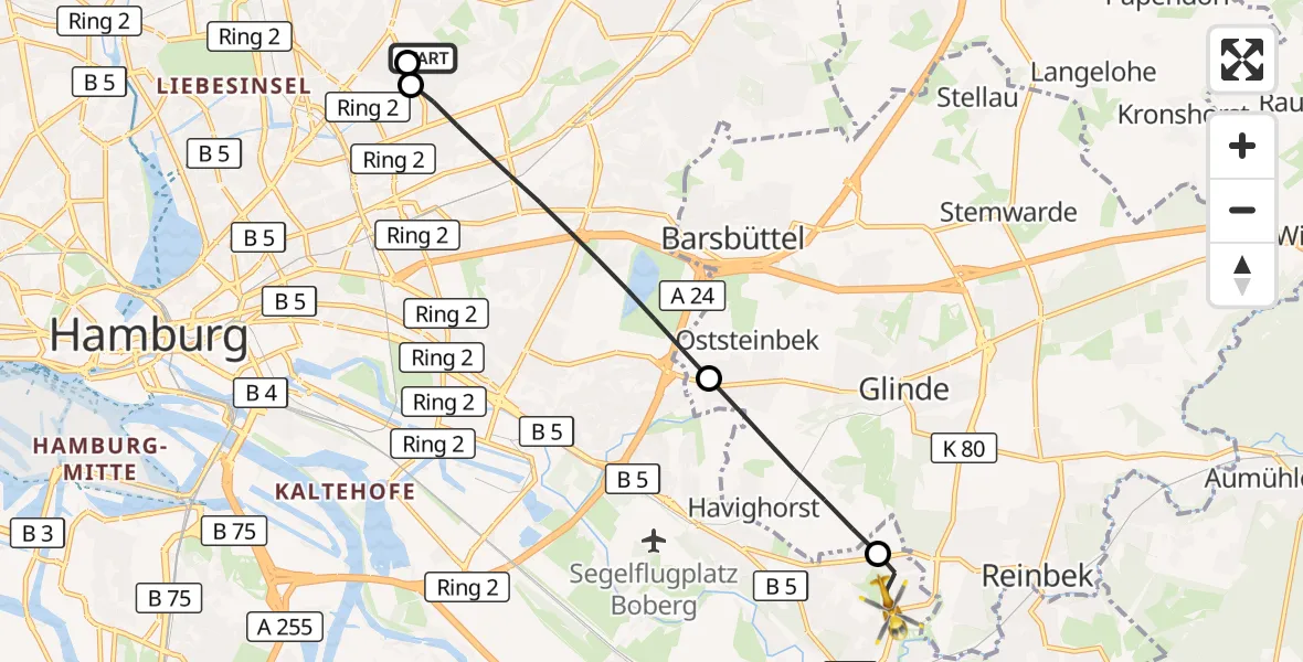 Flugroute Rettungshubschrauber Hamburg Military Hospital - Hamburg, 07 September 2026, 09:12