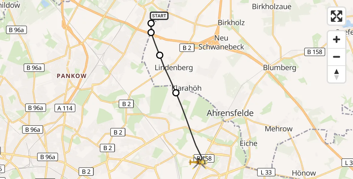 Flugroute Rettungshubschrauber Helios Clinic Berlin-Buch - Berlin, 07 September 2026, 09:14