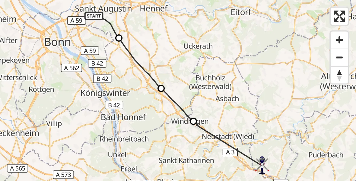 Flugroute Polizeihubschrauber Sankt Augustin - Obersteinebach, 07 September 2026, 09:15