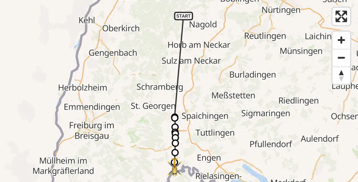 Flugroute Ambulanzhubschrauber Altensteig - Stühlingen, 07 September 2026, 09:16