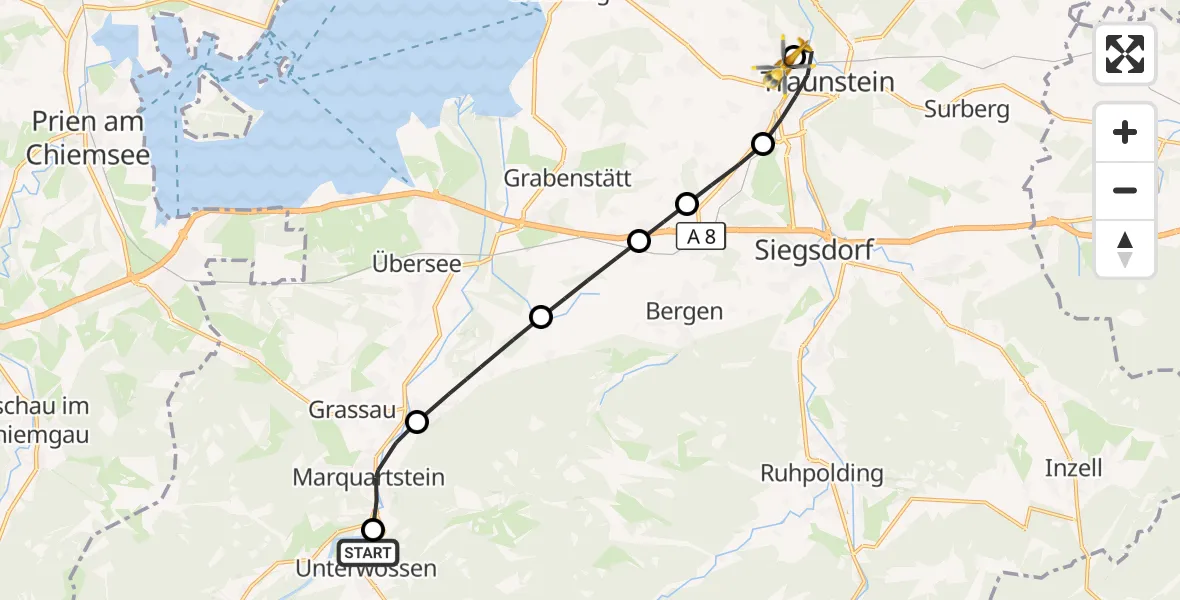 Flugroute Rettungshubschrauber Unterwössen - Traunstein Hospital, 07 September 2026, 09:18