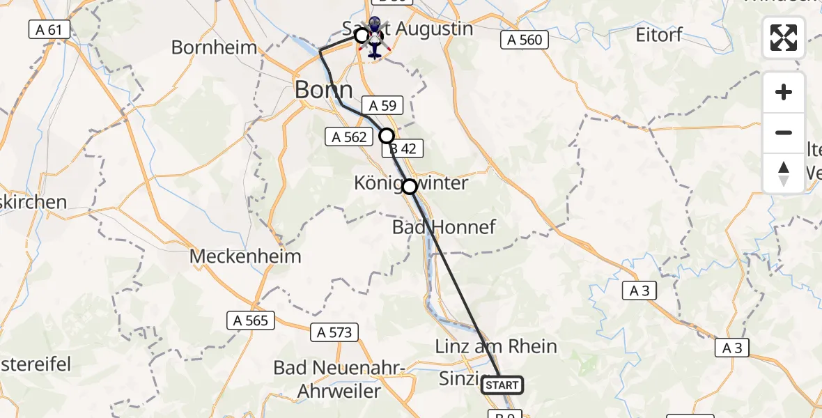 Flugroute Polizeihubschrauber Leubsdorf - Sankt Augustin, 07 September 2026, 09:24