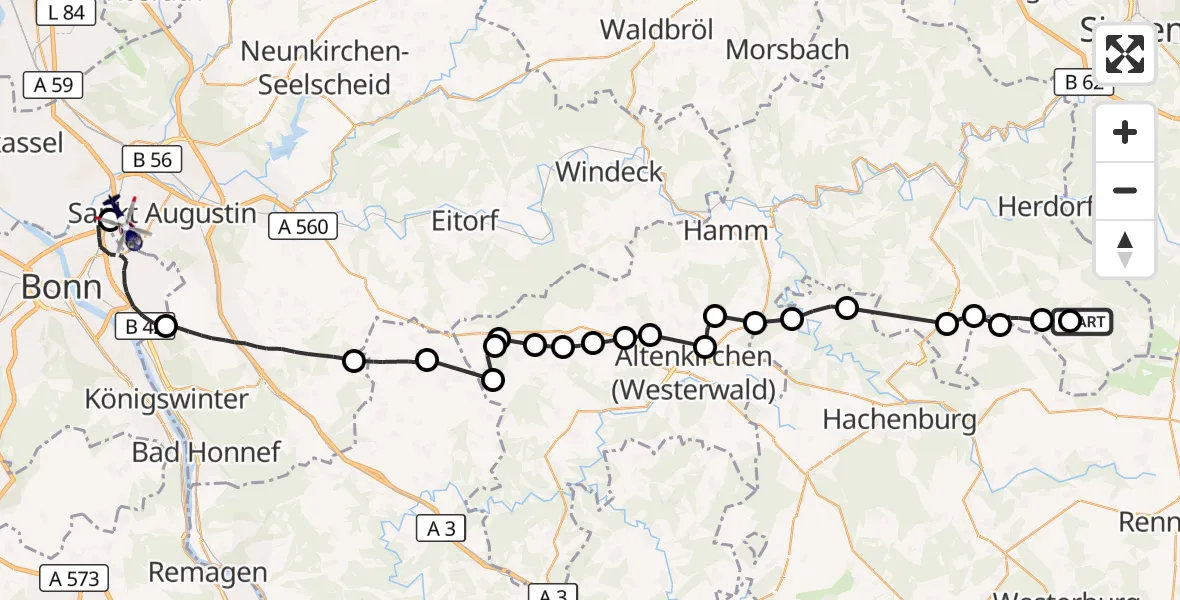 Flugroute Polizeihubschrauber Derschen - Sankt Augustin, 07 September 2026, 09:27