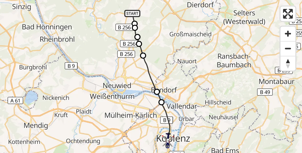 Flugroute Polizeihubschrauber Straßenhaus - Koblenz, 07 September 2026, 09:29