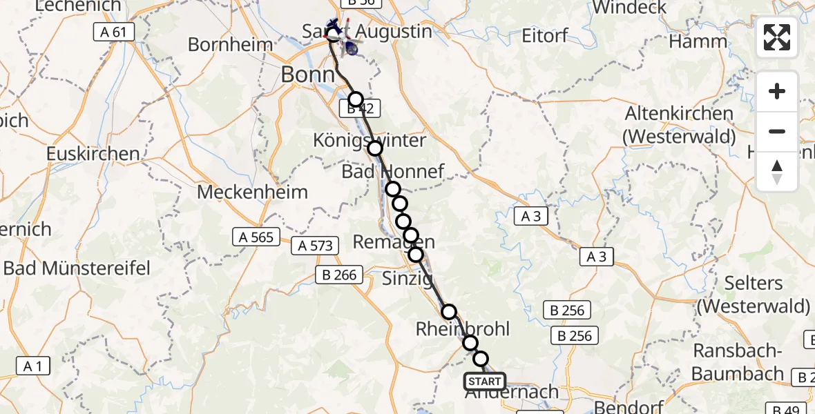 Flugroute Polizeihubschrauber Andernach - Sankt Augustin, 07 September 2026, 09:31
