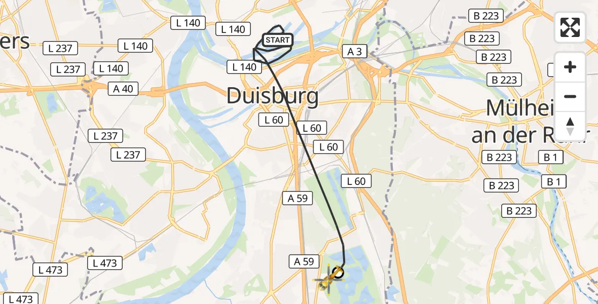 Flugroute Rettungshubschrauber Duisburg - Duisburg Air Rescue Hubschrauberlandeplatz (Christoph 9), 07 September 2026, 09:35