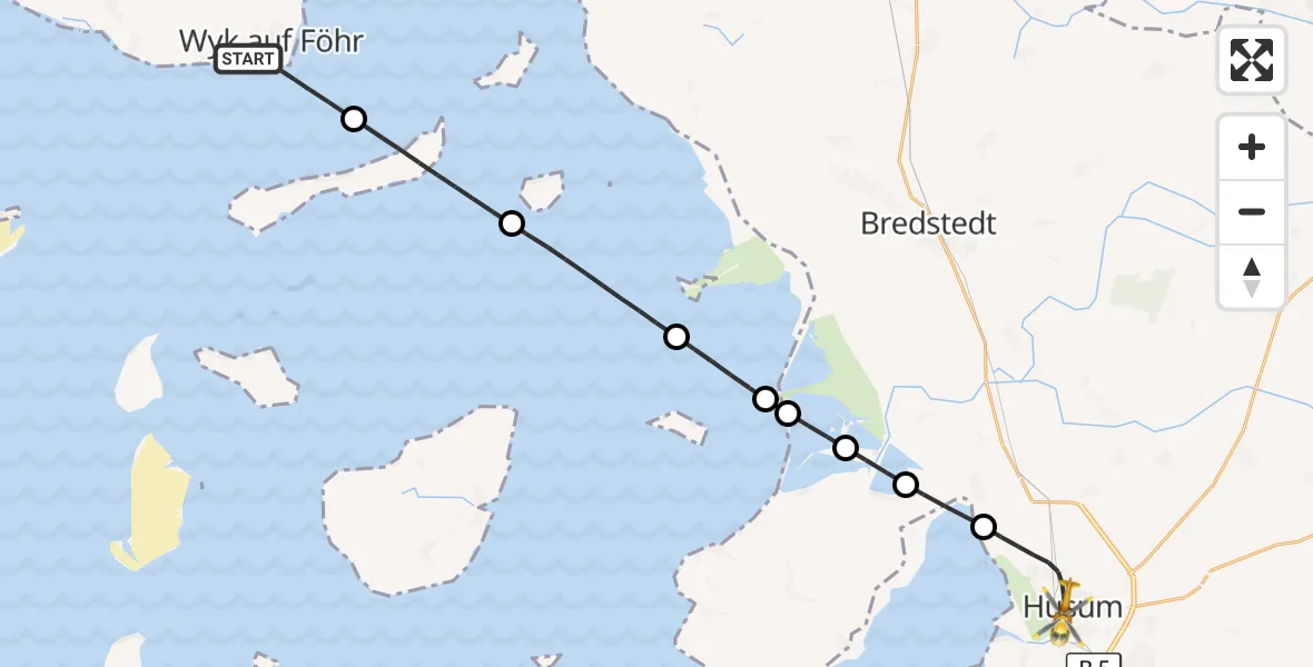 Flugroute Ambulanzhubschrauber Wyk auf Föhr - Husum, 07 September 2026, 09:37