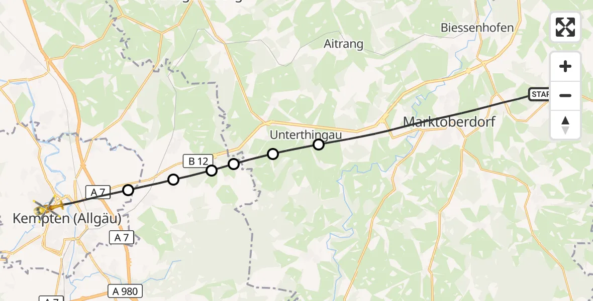 Flugroute Rettungshubschrauber Marktoberdorf - Kempten (Allgäu), 07 September 2026, 09:44