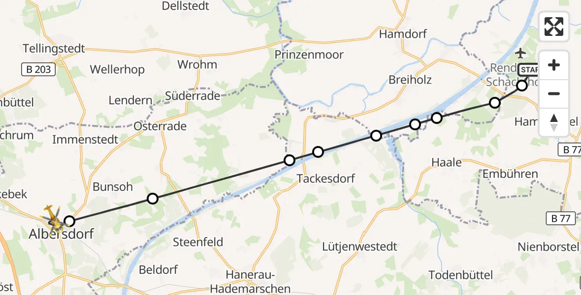 Flugroute Ambulanzhubschrauber Hörsten - Albersdorf, 07 September 2026, 09:46