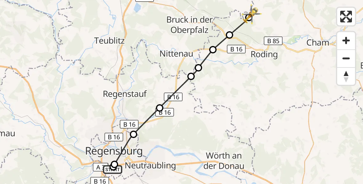 Flugroute Rettungshubschrauber DRF Air Rescue Station Regensburg / Regensburg University Hospital - Stamsried, 07 September 2026, 09:50