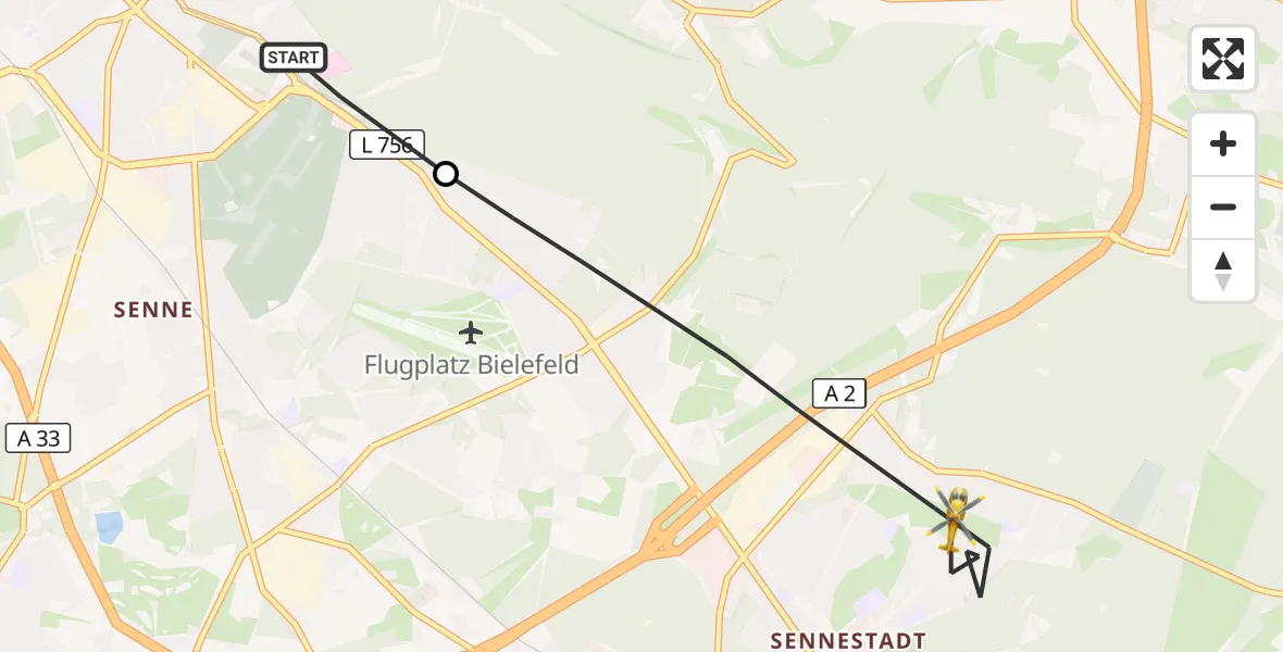 Flugroute Rettungshubschrauber Luftrettungszentrum Bielefeld - Bielefeld, 07 September 2026, 09:52