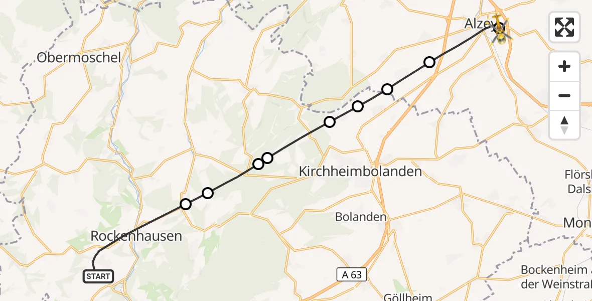 Flugroute Rettungshubschrauber Rockenhausen - Rheinhessen Specialty Hospital Alzey, 07 September 2026, 09:54