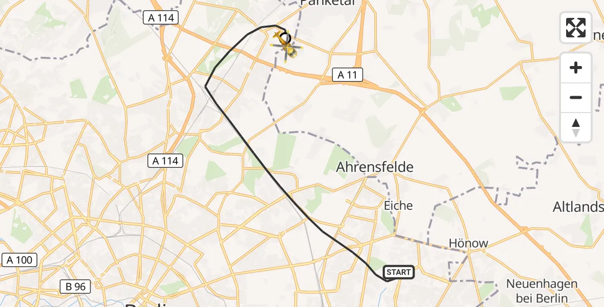 Flugroute Rettungshubschrauber Berlin - Helios Clinic Berlin-Buch, 07 September 2026, 09:57