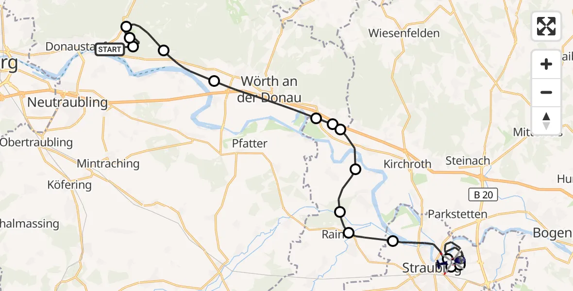Flugroute Polizeihubschrauber Donaustauf - Sankt Elisabeth Hospital Straubing, 07 September 2026, 10:05