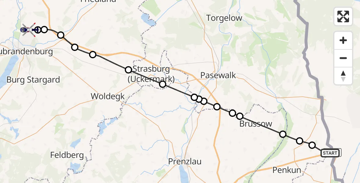 Flugroute Polizeihubschrauber Nadrensee - Neubrandenburg Trollenhagen Flughafen, 07 September 2026, 10:08