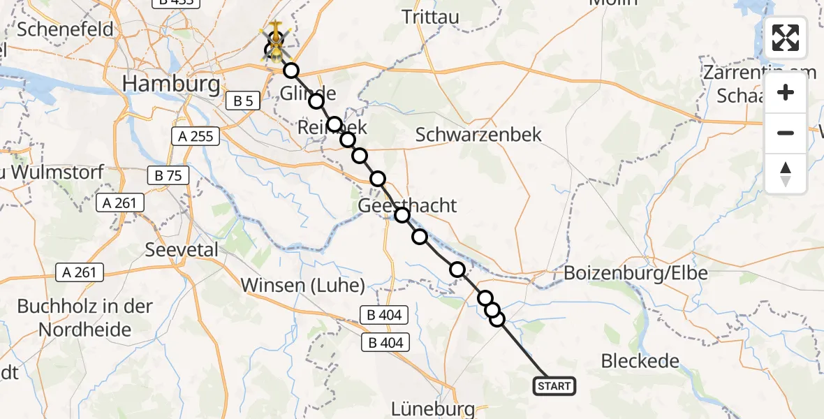 Flugroute Rettungshubschrauber Rullstorf - Wilhelmstift Catholic Children's Hospital, 07 September 2026, 10:10