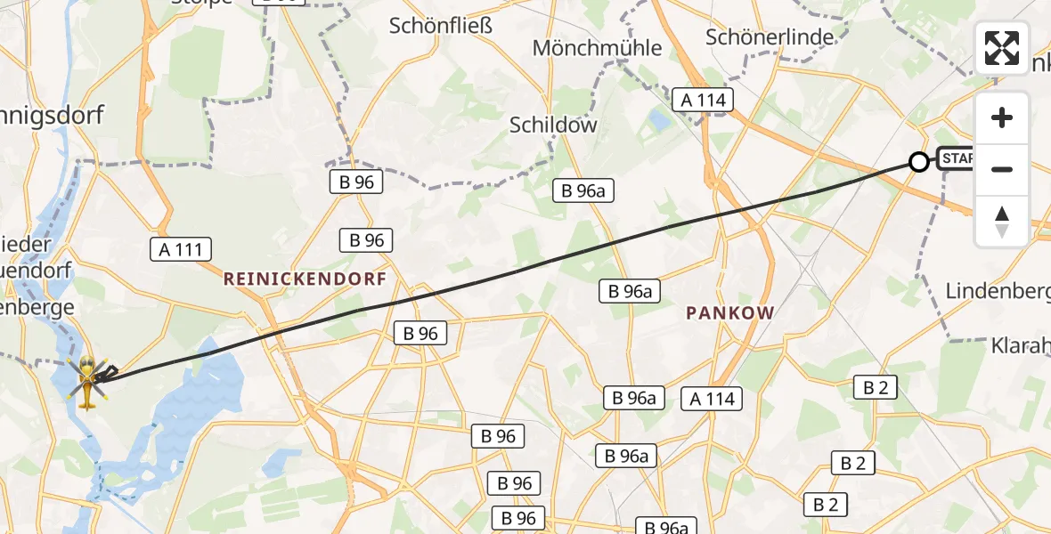 Flugroute Rettungshubschrauber Helios Clinic Berlin-Buch - Berlin, 07 September 2026, 10:14