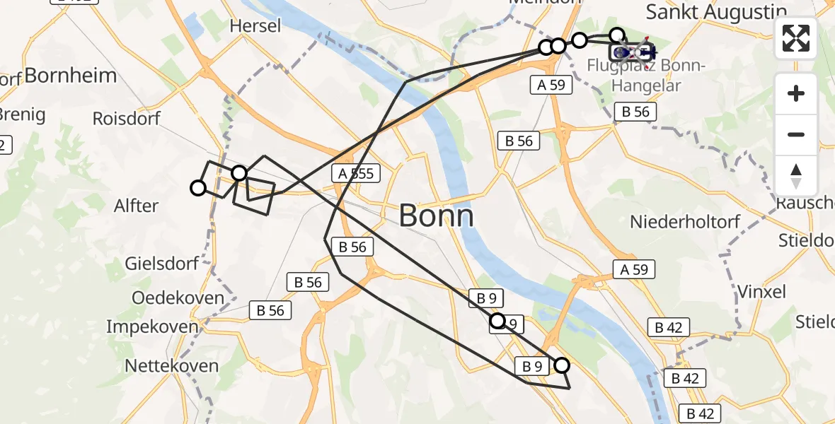Flugroute Polizeihubschrauber Bonn-Hangelar Flugplatz - Bonn-Hangelar Flugplatz, 07 September 2026, 10:18