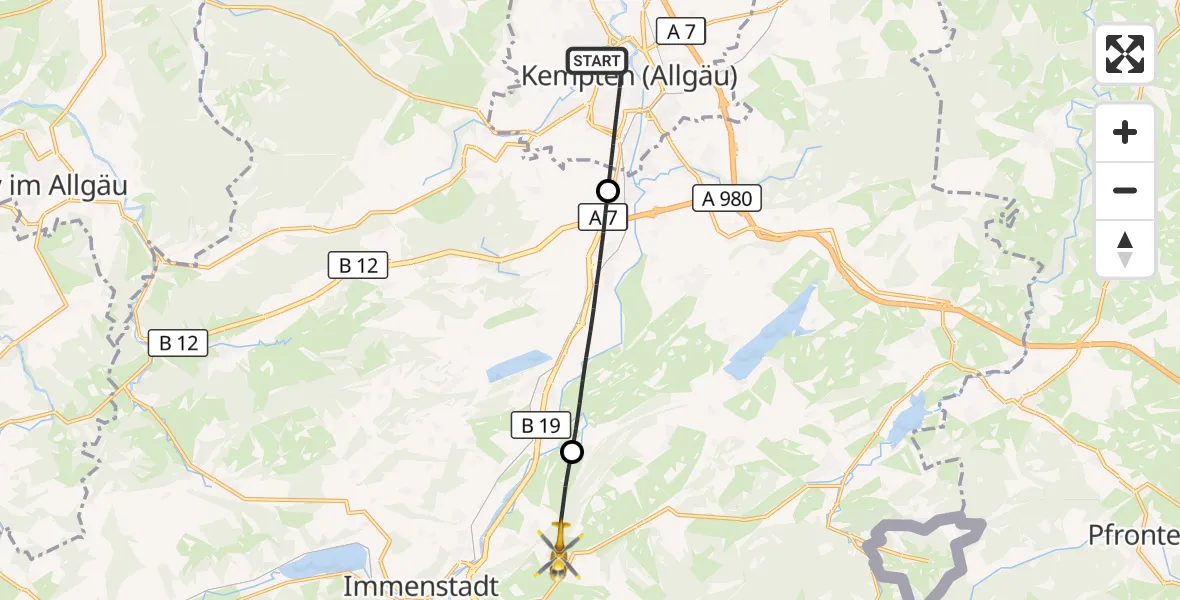 Flugroute Rettungshubschrauber Kempten (Allgäu) - Rettenberg, 07 September 2026, 10:19