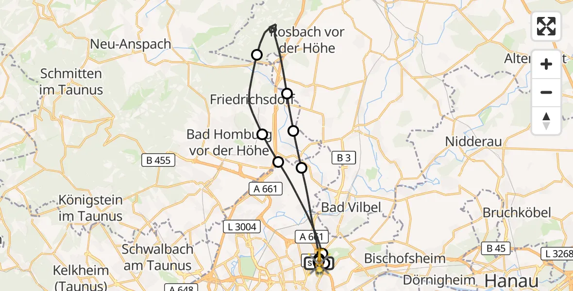 Flugroute Rettungshubschrauber Frankfurt am Main Accident Hospital Roof Helipad (CHX2) - Frankfurt am Main Accident Hospital Roof Helipad (CHX2), 07 September 2026, 10:21