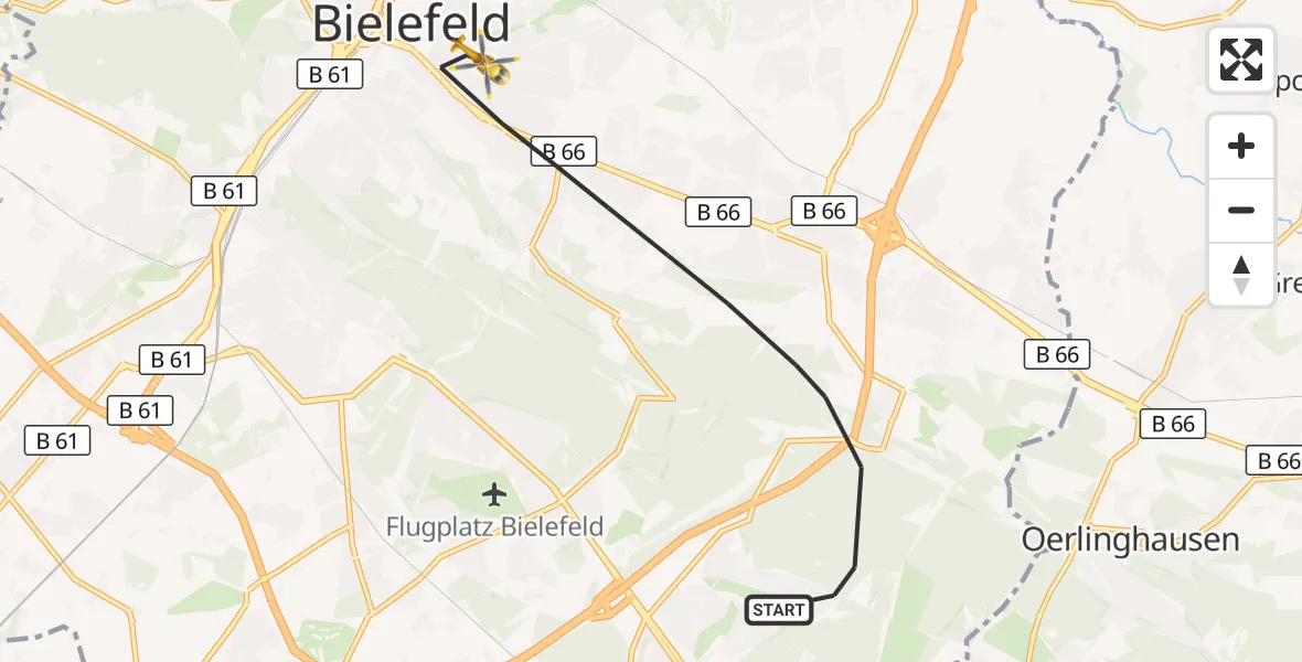 Flugroute Rettungshubschrauber Bielefeld - Bielefeld, 07 September 2026, 10:24