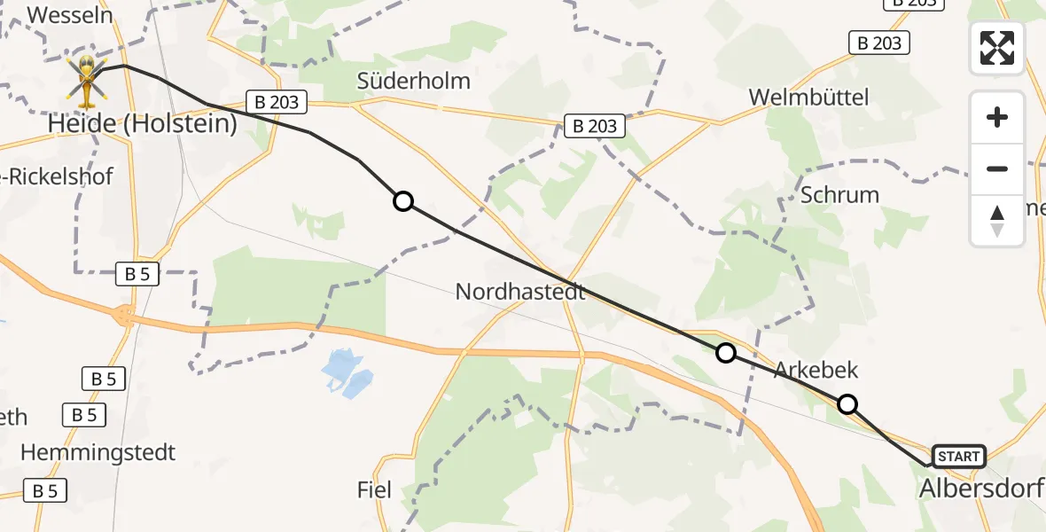 Flugroute Ambulanzhubschrauber Albersdorf - Heide, 07 September 2026, 10:30