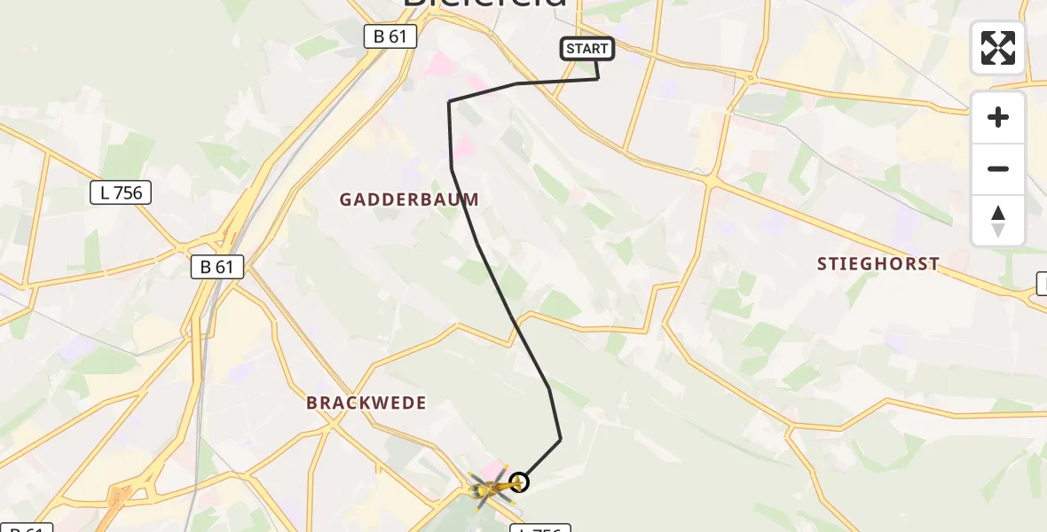 Flugroute Rettungshubschrauber Bielefeld - Luftrettungszentrum Bielefeld, 07 September 2026, 10:39