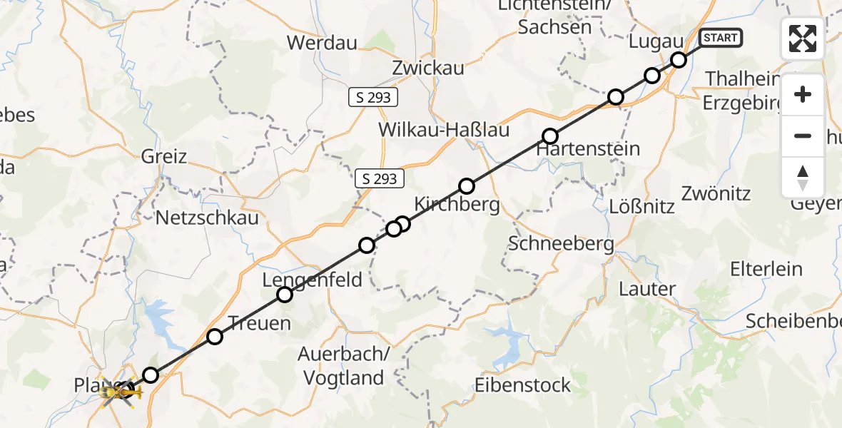 Flugroute Rettungshubschrauber Niederdorf - Helios Clinic Plauen, 07 September 2026, 10:40
