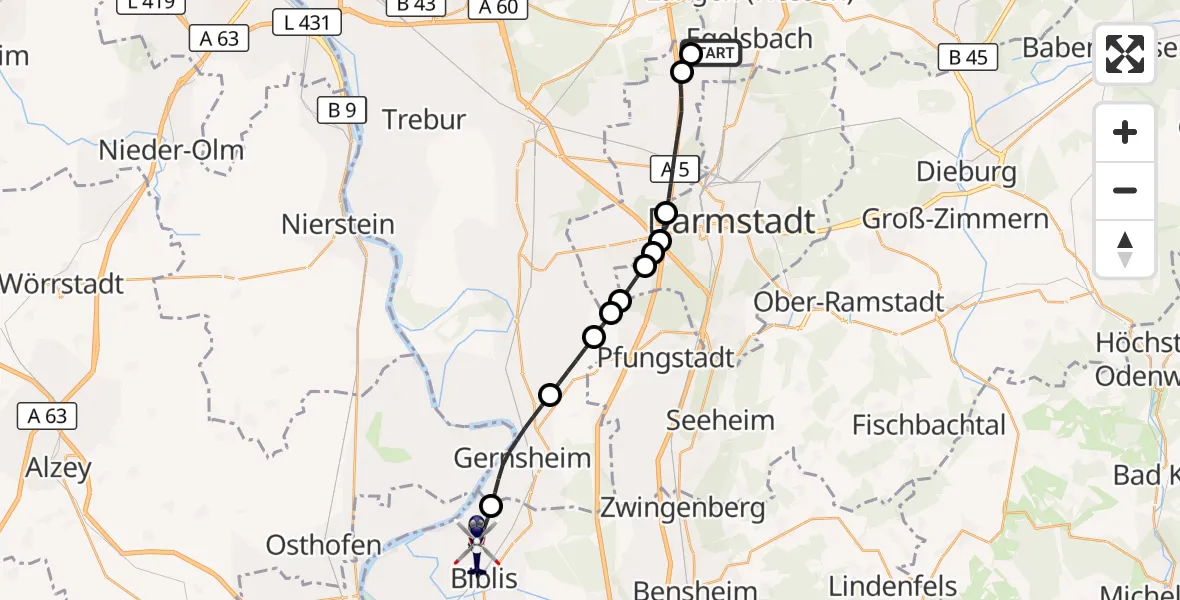 Flugroute Polizeihubschrauber Flughafen Frankfurt-Egelsbach - Groß-Rohrheim, 07 September 2026, 10:40