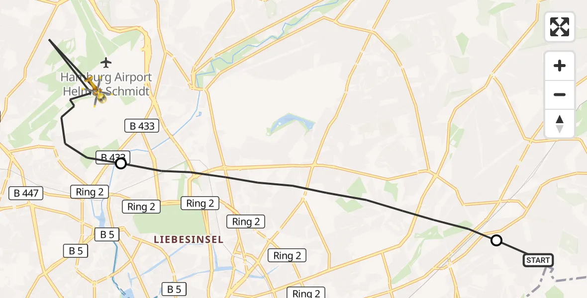Flugroute Rettungshubschrauber Wilhelmstift Catholic Children's Hospital - Hamburg Helmut Schmidt Flughafen, 07 September 2026, 10:49