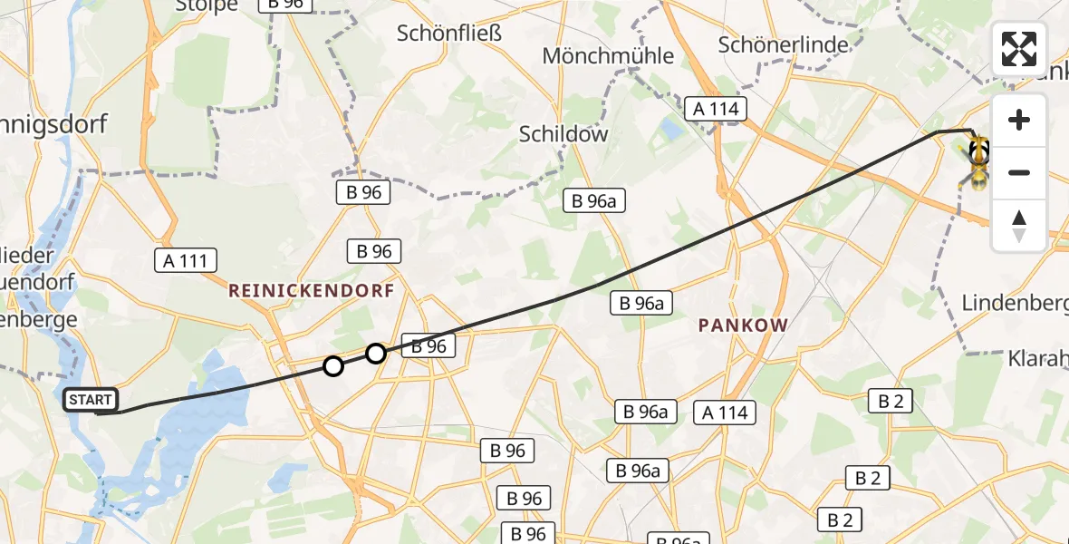 Flugroute Rettungshubschrauber Berlin - Helios Clinic Berlin-Buch, 07 September 2026, 10:56