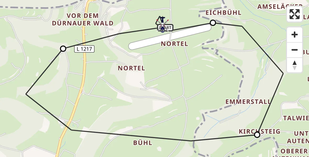 Flugroute Polizeihubschrauber Gruibingen-Nortel Flugplatz - Gruibingen-Nortel Flugplatz, 07 September 2026, 10:59