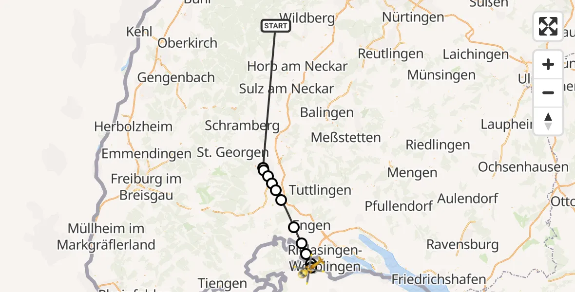 Flugroute Ambulanzhubschrauber Altensteig - Hegau-Jugendwerk Neurological Hospital, 07 September 2026, 11:01