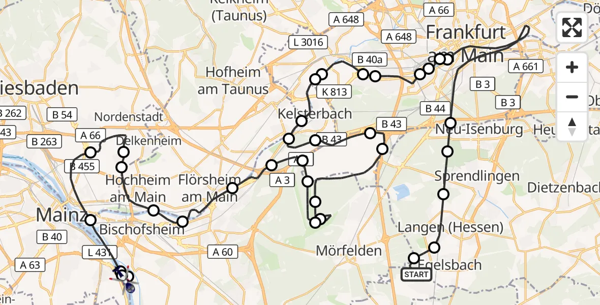 Flugroute Polizeihubschrauber Flughafen Frankfurt-Egelsbach - Mainz, 07 September 2026, 11:04